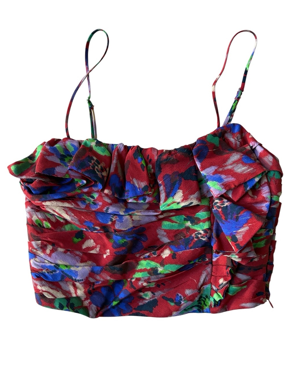ZARA Red Floral Ruched Ruffle Crop Cami Corset, XS